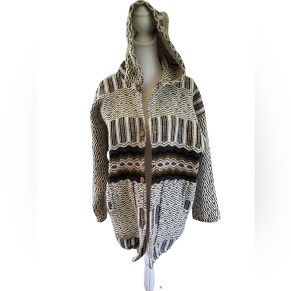 Vintage Ecuador Hooded Knit Cardigan/Sweater with native Eagle on back EUC - Picture 1 of 9